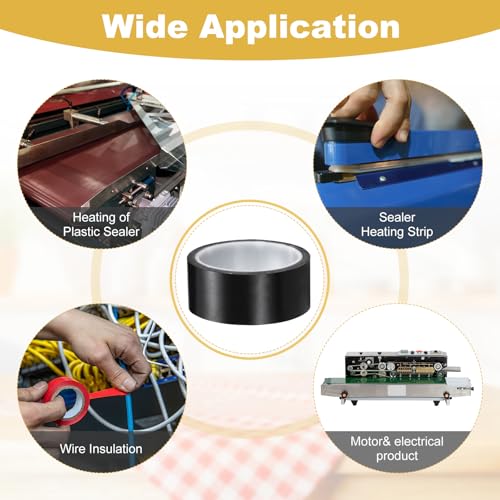 Image of PATIKIL High Temperature PTFE Tape 1-9 /16 Inch x 33 Feet, PTFE Coated Fiberglass Adhesive Tape for Vacuum Sealer Machines Hand-Impulse Sealers Insulation, Black