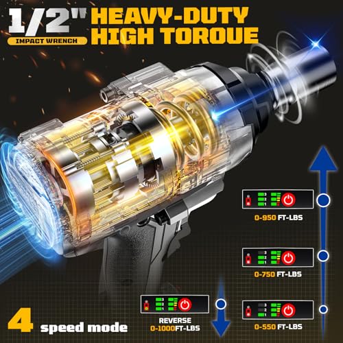 image for Cerycose Cordless Impact Wrench 1/2 inch for DeWalt 20V Battery, 900Ft