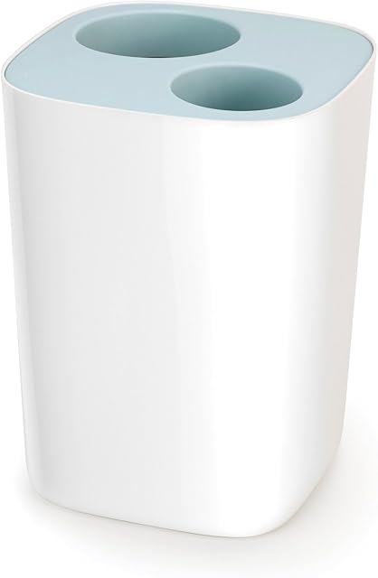 Joseph Joseph Bathroom Split Waste Separation and Recycling bin, Compact - 8 Litre, White/Blue