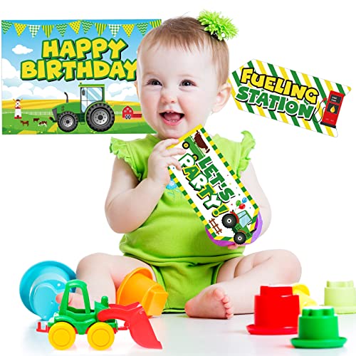 Image of Gueevin 20 Pcs Tractor Party Favors Tractor Birthday Decorations for Truck Themed Birthday Party Backdrop Photo Props Supplies Outdoor Indoor Decor