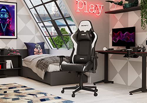 Chair -DR175CARBON- Sedia da gioco professionale, similpelle, nero/bianco, professionale, regolabile in altezza, seduta a bilanciere, braccioli imbottiti - Sedia gaming - Immagine 1