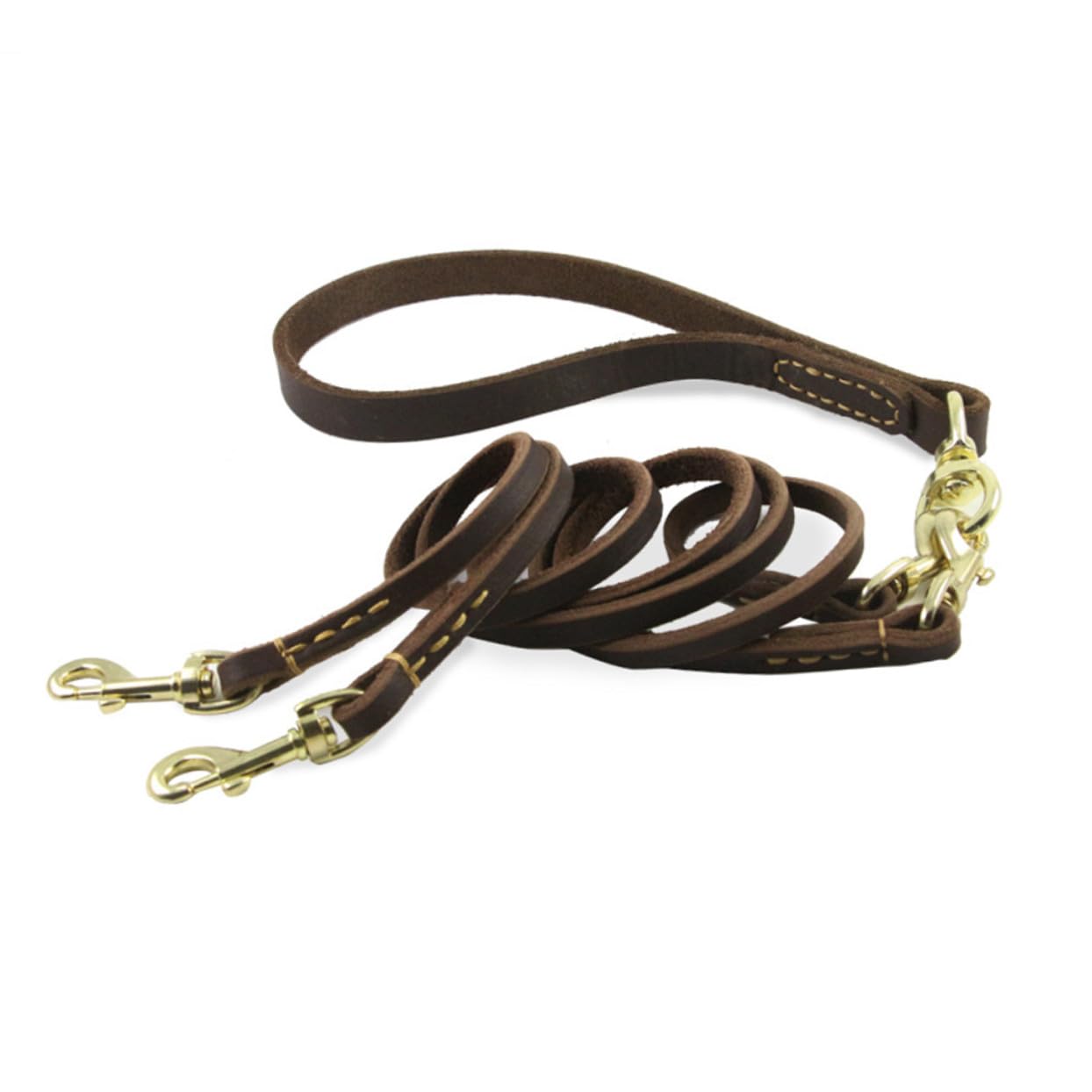 Laisse Double Tête pour Chien, Réglable, 1 Pièce, Cuir Bovin | 1, 6 X 120cm, Couleur Café, Légère et Respirante, pour Chiot et Chien, Usage Extérieur et Déplacements