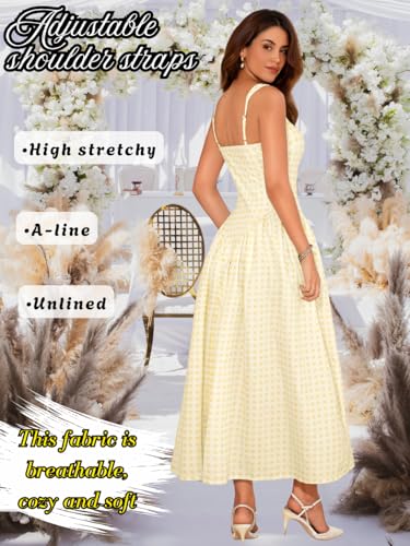 Plaid Maxi Dress, Square-Neck Drop-Waist, Wedding-Guest Party, Flowy A-Line Dresses for Women Date-Night Pastel3
