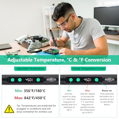 Image of Serplex 15W Handheld Soldering Iron Tool Kit with 3 Bits and Storage Box, USB Cordless Rechargeable Soldering Iron Pen 180-450C Adjustable Welding Tool Kit for Electronics Repair Work - Black