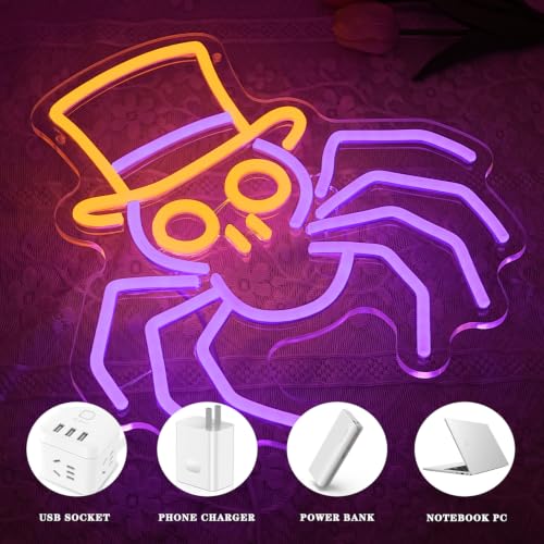 Image of Spider Halloween Neon Sign for Wall Decor Spider In Hat Neon Light Horror Led Sign Animal Neon Light Signs for Bedroom Halloween Decoration