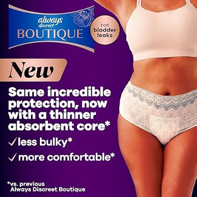 Always Discreet Boutique Incontinence and Postpartum Underwear for Women, Maximum Protection, Large, Rosy, 10 Count
