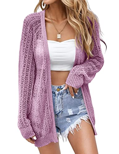 Image of Women Crochet Lightweight Cardigan Cover Up Open Front Long Sleeve Summer Cardigans
