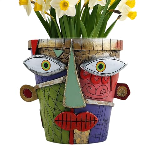 Nuyhadds Plantador de cabeza única - Interior al aire libre Decoración del hogar Plantador facial abstracto |Jardín Jardinera abstracta Colorida Cara Jardinera para interiores Gran jugoso