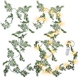 2 Pcs 6ft Christmas Garland with Lights Faux Cedar Garland Christmas Greenery Artificial Pine Cypress Vines Prelit Christmas Party Table Decorations for Mantle Indoor