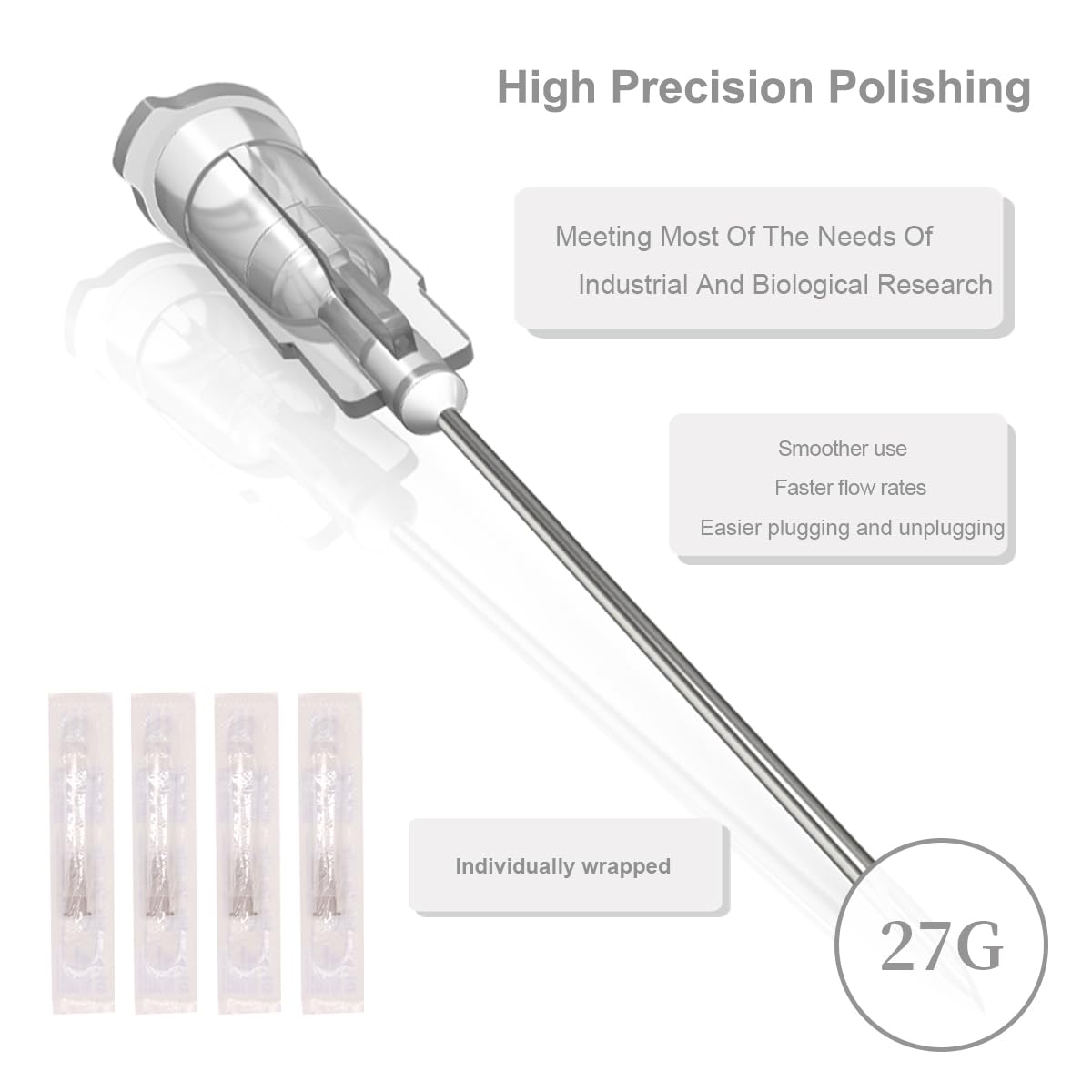 100 Pack 27G 1 Inch Luer Lock Needle, Lab Accessories