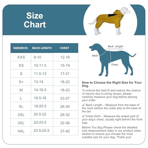 LOVELONGLONG Fleece-Lined Dog Raincoat with Removable Hood – Waterproof Winter Full Body Dog Jacket – Windproof Snowproof Cold-Weather Suit – Red-F L