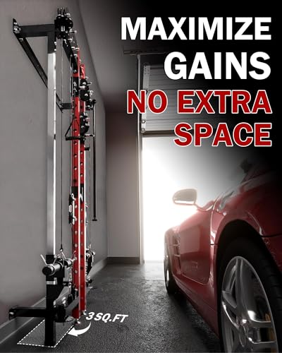 Image of Mikolo Folding Squat Rack, Wall Mounted Power Rack with Cable Crossover Machine & LAT Pull Down, Functional Trainer with 5 Adjustable Function Modes, Home Gym Package