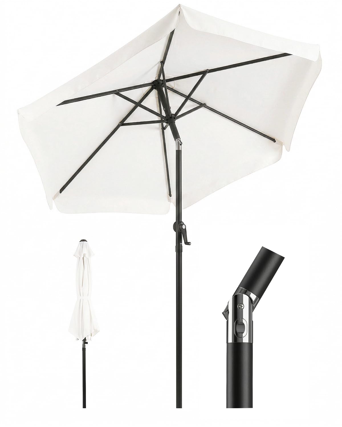 Sekey Parasol de 200 cm avec fonction manivelle et pliage, parasol de balcon, avec protection UV 50+, parasol pour balcon, terrasse, jardin