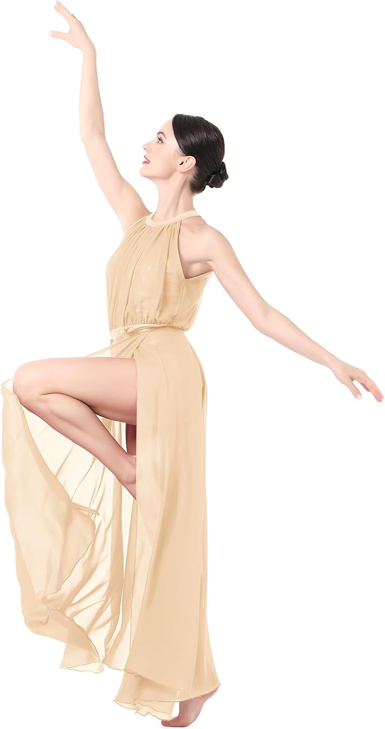 AFAVOM Women's Lyrical Dance Costume Shiny Metallic Lyrical Dress Leotard + Flowy Tulle Skirt 2PCS Contemporary Dance Costume - Image 5