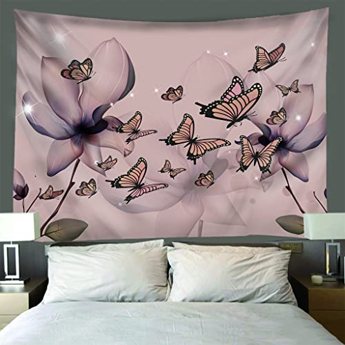 Krisin Butterfly Theme Tapestry Dream Blooming Flower Petals Tapestry Fluttering Butterfly Pattern Tapestry Used To Decorate The Bedroom Living Room Dorm Kitchen Study #TOP6