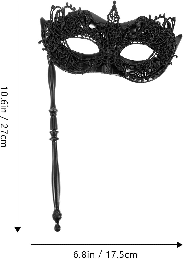 Homoyoyo Black for Women with Stick - Elegant Half Face Mask for Mardi Gras - Halloween and Costume Parties Accessory for Masquerade Dresses - Image 3