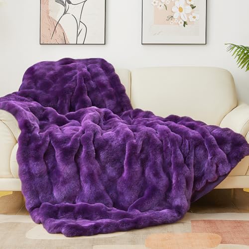 Latepis Purple Throw Blanket for Couch Bubble Cute Soft Warm Faux Fur Blanket for Sofa Bedroom Cozy Blankets for Women Gift Luxury Blankets for Woman Gifts 50x60 860GSM