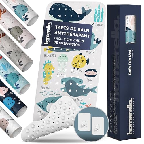 Homerella Tapis de Enfants Bain antidérapant 100x40 cm - Tapis antidérapant Baignoire et antibactérien - Extra Confortable & Suspension Inclus - pour...