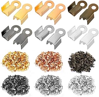 ASTER 1200 Pieces Fold Over Cord Ends Terminators Crimp End Tips Leather Ribbon Ending Clasp Tips Jewelry Connector for Necklace Bracelet Jewelry Making