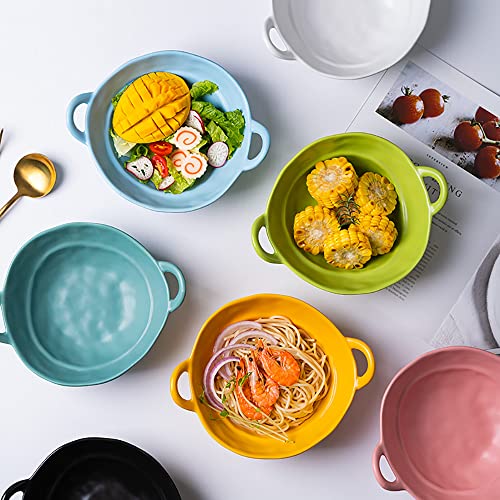Soujoy Set Of 6 Ceramic Soup Bowl, 20Oz Individual Salad Bowls With Handles, Irregular Shape Colorful Cereal Bowl For Soup, Pasta, Ice Cream, Fruits, Dessert, Appetizer, Rice, Matte Glazed #TOP6