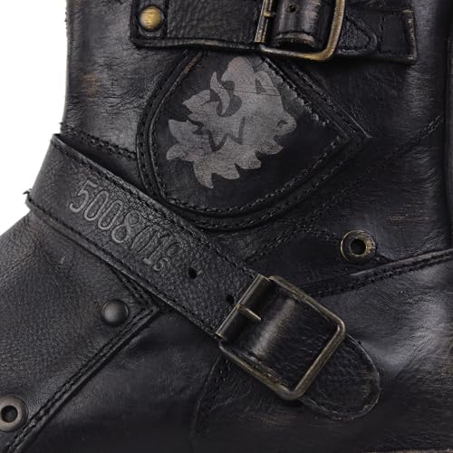 Image of OSSTONE Moto Boots for Men Fashion Zipper-up Leather Chukka Boots Casual Shoes OS-5008-1-BP-US-R Vintage Brown