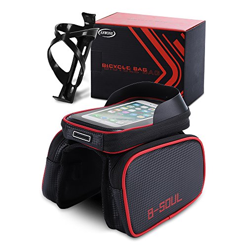 ANWONE Bolsa Bicicleta Marco, Impermeable, Móvil PVC Transparente Pantalla Táctil, con línea de Extensión de Audio, Bolso Bicicleta Adecuado para Smartphone 5" - 6" Pulgadas