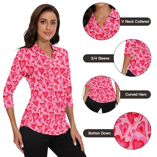 Image of Soneven Womens Golf Polo Shirts 3 /4 Long Sleeve V Neck Button Down Shirts Business Causal Work Blouses Tops