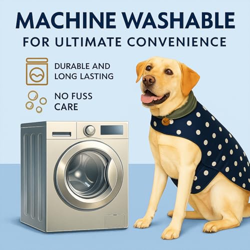 Image of Sage Square Dual-Sided Polka Dot Dog Jacket - Protective Cold-Weather Gear for Pets, Lightweight, Cushioned, Designed for Warmth & Comfort Indoors or Outside (Polka Navy Blue, 4XL - 26 Inch)