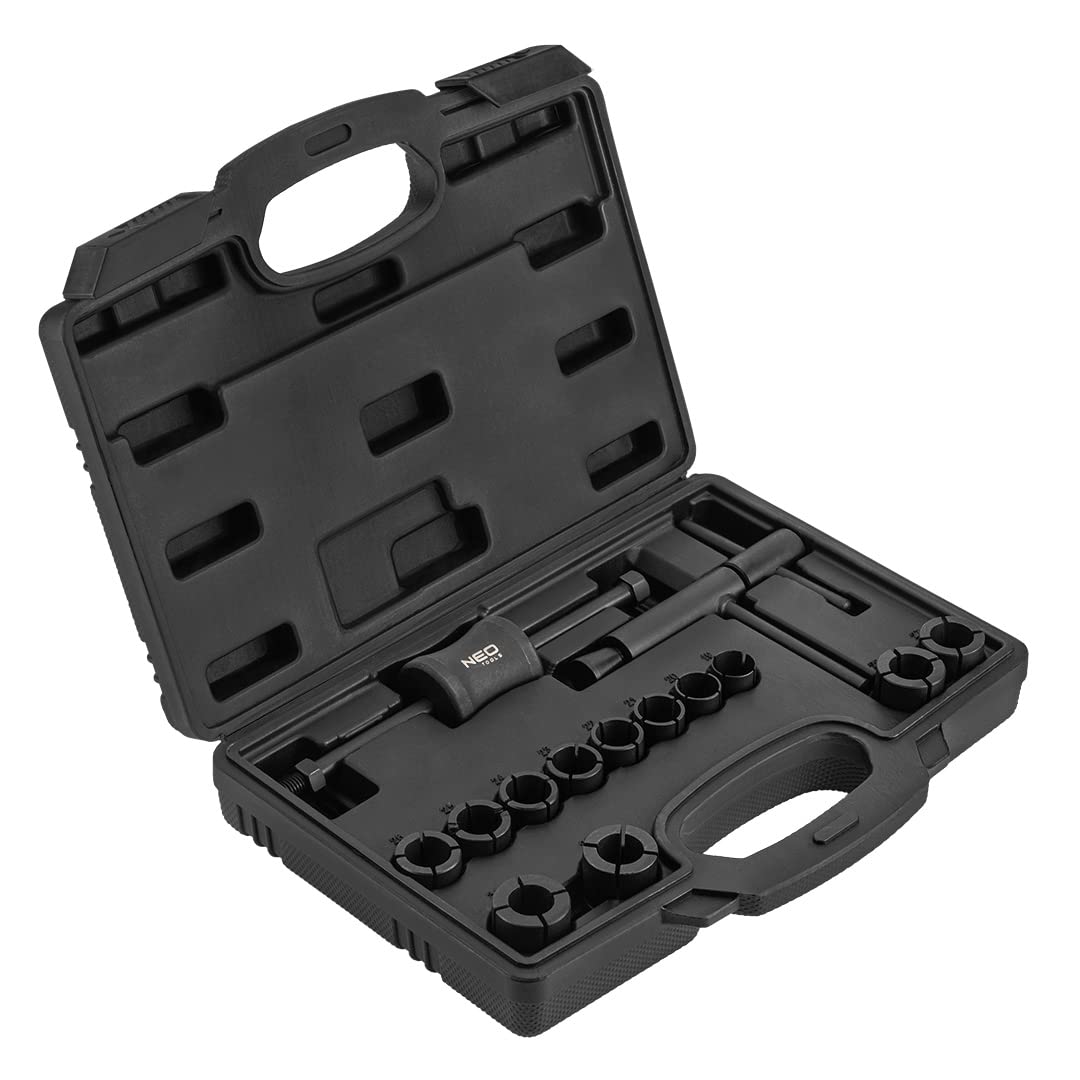 NEO TOOLS Kit d'outils pour piston de frein de moto permettant le démontage des pistons fixes (brûlés). Le kit contient : marteau à inertie, adaptateurs 12 pièces. Tailles : 19 à 30 mm
