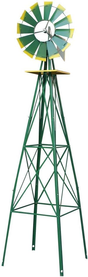 HomGarden 8' Ornametal Windmill Garden Yard Decoration Metal Wind Mill Weather Vane Weather Resistant for Home, Backyard, Patio