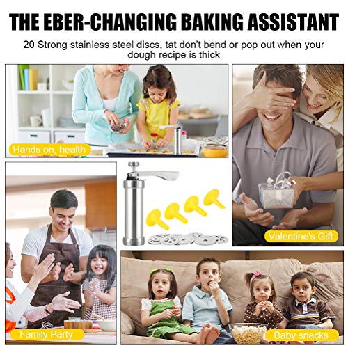 Emoly Cookie Press Stainless Steel Biscuit Press Cookie Gun Set with 20 Discs and 4 Icing Tips for DIY Biscuit Maker and Decoration - Thumbnail 5
