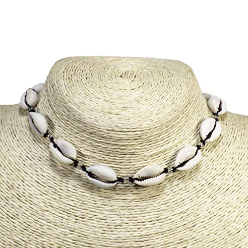 BlueRica Adjustable Cowrie Shell Choker Necklace with Clear Beads2