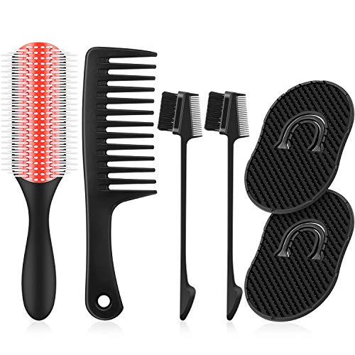 6 Pieces 9 Row Brush Set 9-Row Styling Brush Pocket Palm Comb Detangler Wide Teeth Comb Edge Brush Comb Hair Control Brush Scalp Massager Shampoo Brush for Men Women