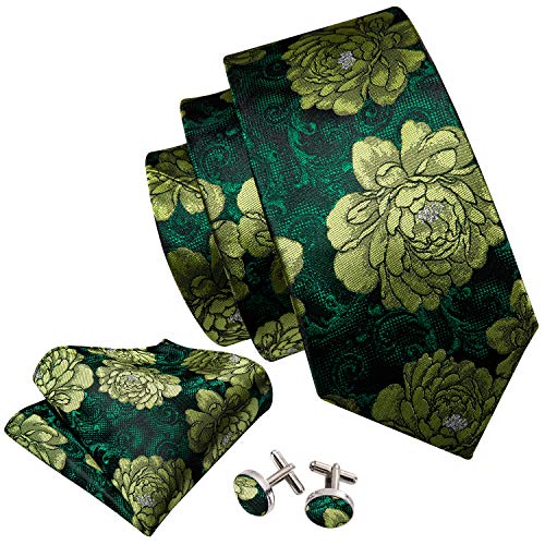 Image of Barry.Wang Flower Ties for Men Handkerchief Cufflinks Set Wedding Necktie Set Party