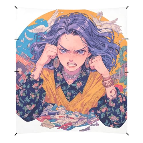 Angry Man Old Lace Foldable Beach Canopy UPF50 Water-Resistant Large Portable Sun Shelter with Sturdy Poles, Sandbags and Shovel for Camping, Picnics, Backyard & Fishing