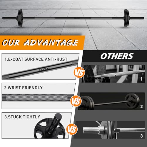55\" Weight Lifting Bar, 1\" Standard Straight Barbell Bars for Weight lifting, Olympic Barbell Bar for Bench Press/Hip Thrusts/Squats/Lunges for Gym and Home, 2 Star Star-nuts (480lb Weight Capacity) - Thumbnail 7