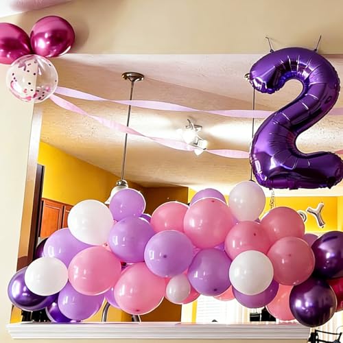 Image of Purple and Pink Balloons - 50Pcs 12 inch Metallic Purple Pink Confetti Latex Balloons for Birthday Bridal Shower Wedding Party Decorations