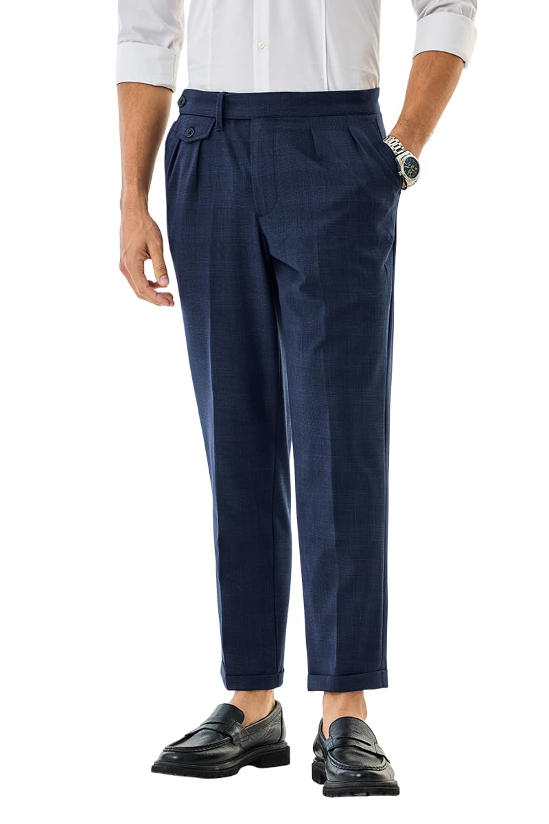 snitch Men Formal Trousers | Slim Fit Pleated Front Design with Turned-Up Cuffs | Polyester Blend & Wrinkle-Free Fabric for Office & Business Wear-picture-11