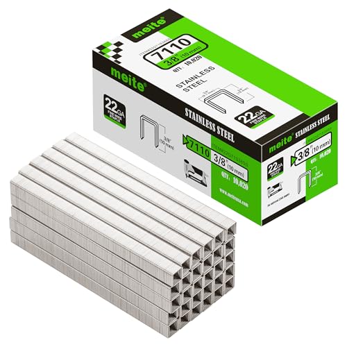 meite Type 71/10 mm Stainless Steel Staples Marine, Type 71 Upholstery Staples for Staple Gun, 22 Gauge, 9.1 mm Crown, 304 Stainless Steel for Carpet, Work Box, Cable, Shed, Fence (10,000 Counts)