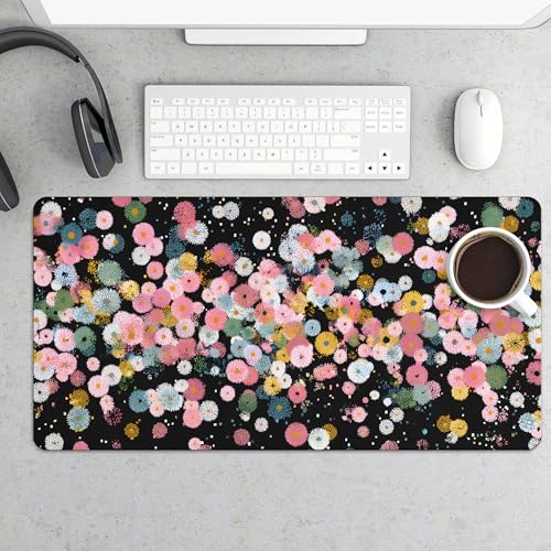 Image of Colorful Daisies Extended Gaming Mouse Pad, with Stitched Edges Large Mouse Pad Desk Protector, Rubber Base Mousepad Keyboard Mouses Mat for Work Game Office Home- 32 inch X 16 inch Inch