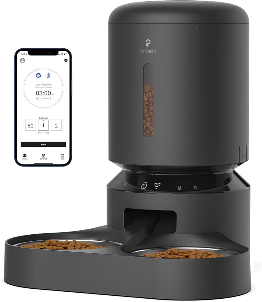PETLIBRO Automatic Cat Feeder, 5G WiFi Pet Feeder with APP Control for Pet Dry Food, Low Food & Blockage Sensor, 1-10 Meals Per Day, Up to 10s Meal Call for Cats and Dogs Dual Tray