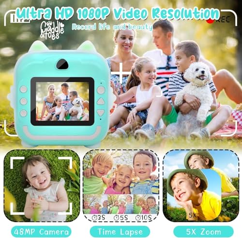 Image of CADDLE & TOES Instant Print Camera for Kids - 1080P HD, 48MP, Bluetooth, Free App, 3 Rolls Print Paper, Stickers, Fun Filters, Gift for Kids (Blue)