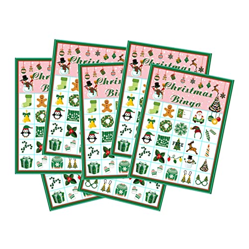 Preisvergleich Produktbild Weihnachtsbingo-Partyspiel für Kinder Schule Klassenzimmer Familienaktivitäten Spiele für Erwachsene, Winterurlaub Atmosphäre Spaß Zubehör Karten Schneemann Lebkuchenmann Elch für 24 Spieler, grün