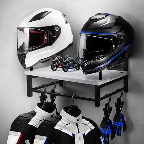 Motorcycle Helmet Holder Wall Mount, Motorcycle Helmet Rack with 4 Glove Clips, Rustic Helmet Stand ,Helmet Hanger for Storing Motorcycle Accessories, Motorcycle Gear and Most of Helmet and Clothes