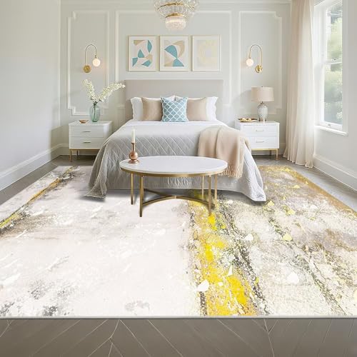 Tapis conception absraite jaune et gris géométrique 200x290cm durable
