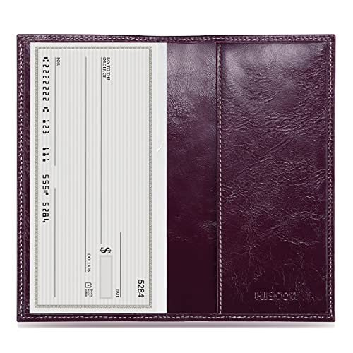 Image of HISCOW Slim Leather Checkbook Cover for Personal Checks, Antiqued Purple, One Size, Minimalist | Full grain cowhide, transaction register & check book pockets, removable duplicate divider, durable stitching, gifts for men