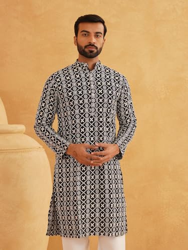 Image of SOJANYA (Since 1958 Men's Embroidered Sequinned Cotton Long Kurta