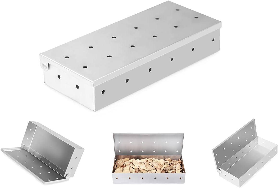 Smoker Box for Gas Grilling – Stainless Steel Grilling Basket with Tray Holder Attachment – Flip Open Top Panel Iron Box – Heavy Duty Stainless Steel Construction – Adds Real Smoke Flavor : Patio, Lawn & Garden