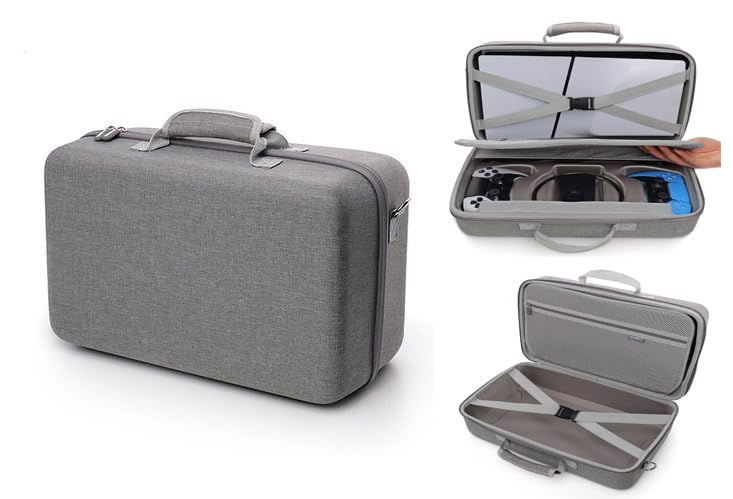 Image of New World Storage Bag for PS5 Slim ,Hard Travel Carrying Case Compatible for PS5 Slim Disc and Digital , Waterproof Shoulder Bag with Both Side Compartments Travel Accessories for PS5 Slim (Grey)