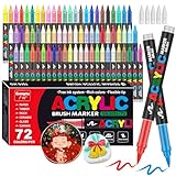 Amamao 72 Colors Acrylic Paint Markers, Soft Brush Tip Pens and Markers, Acrylic Paint Pens for Wood, Stone, Canvas, Glass, Fabric, Egg, Rock Painting and DIY Crafts Art Supplies